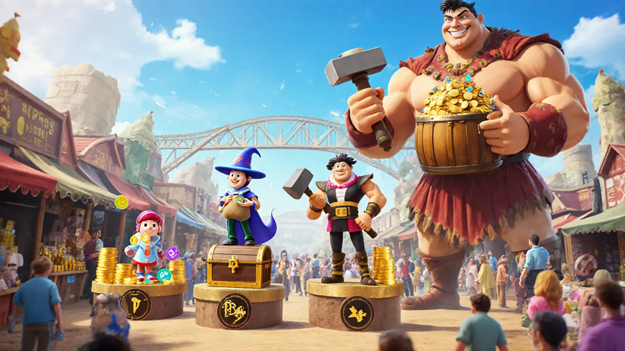 Four animated characters showing escalating project costs with increasing coin piles.