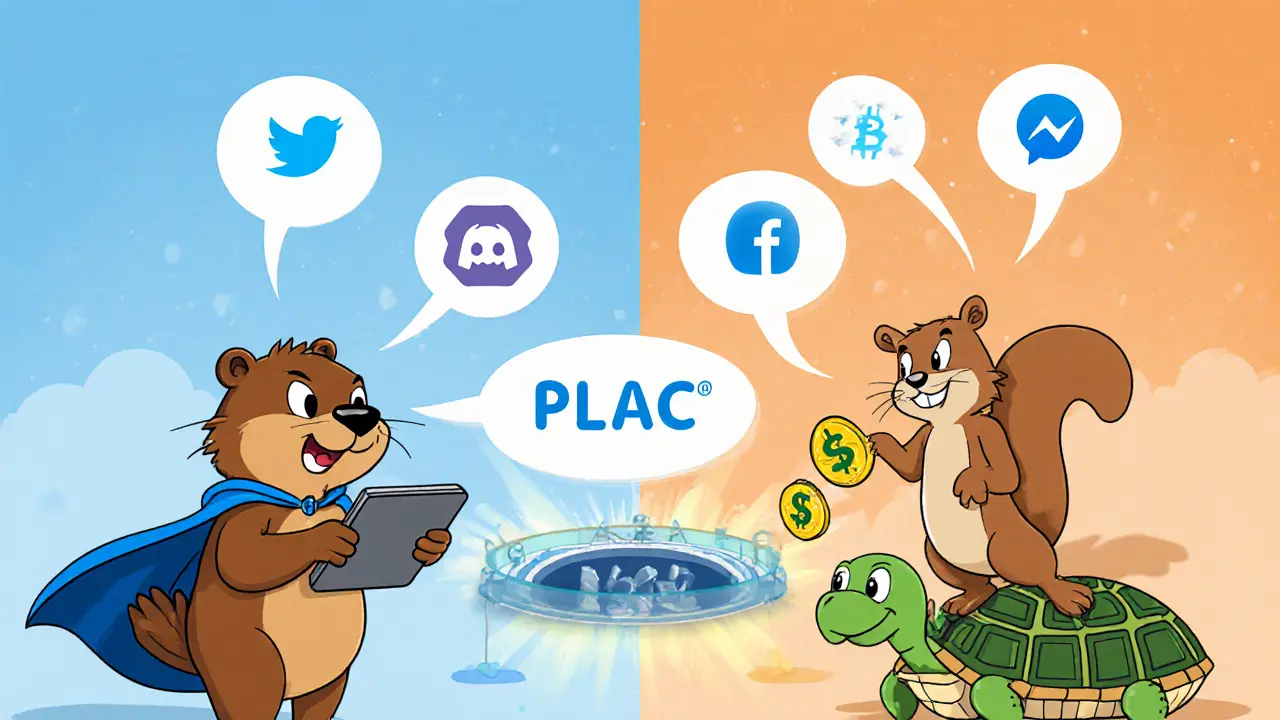 Cartoon beaver opens a wallet, squirrel stakes $PLACE, turtle sets up NFT bridge in a playful montage.