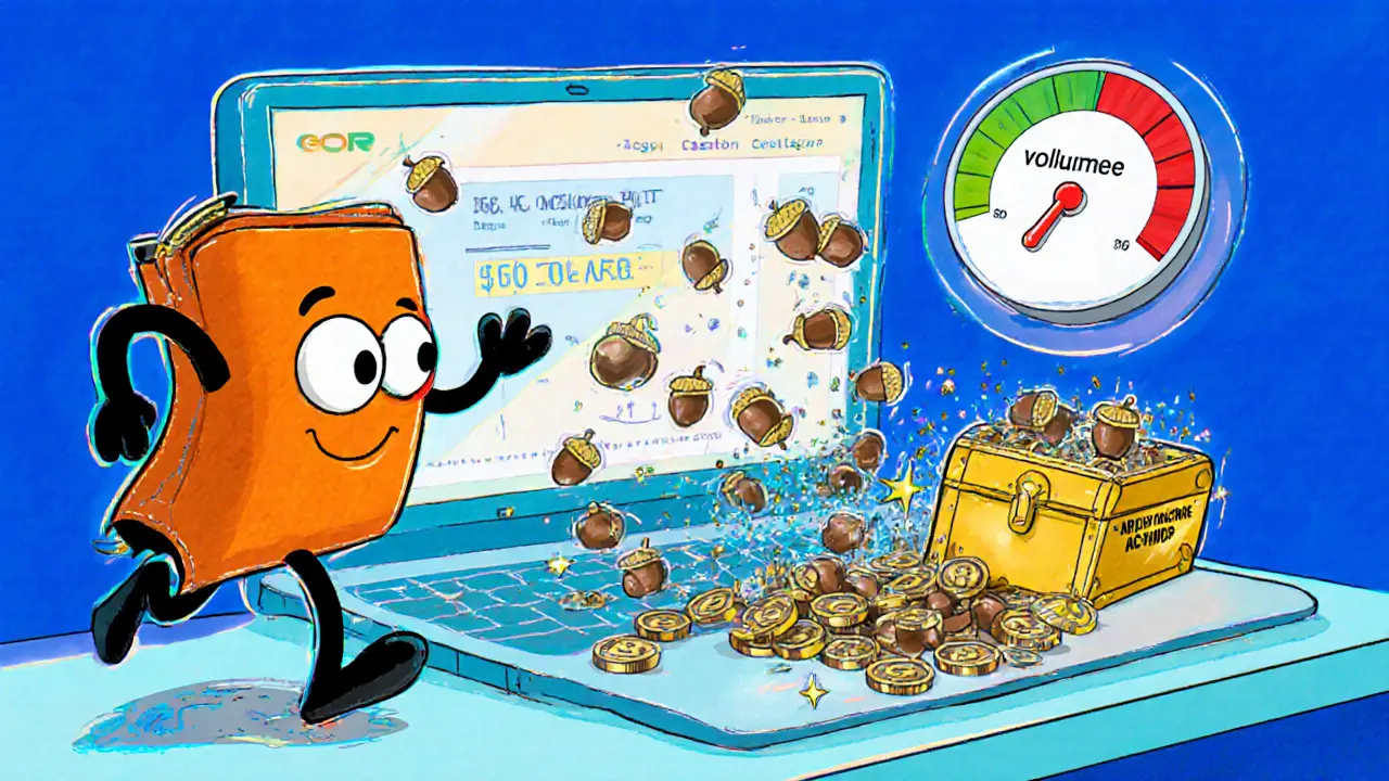 Animated wallet character trades tiny SPORT tokens on a chaotic DEX with low volume.