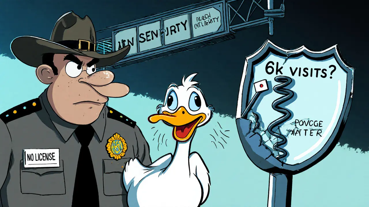 Cartoon sheriff and duck trader highlight VaporDex's lack of regulation and security concerns with bounce‑rate visual.