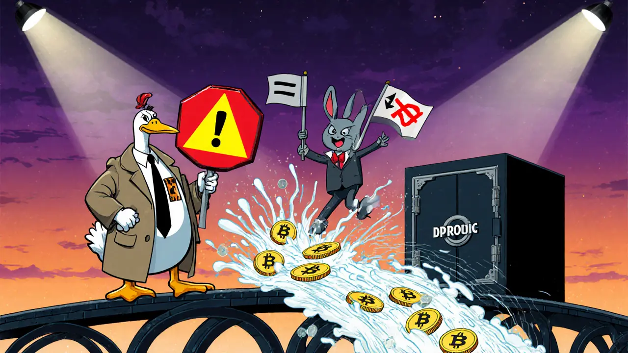 Heroic agents stop a flood of comic‑style crypto coins heading to a DPRK vault.