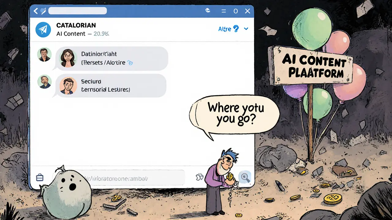 An empty Telegram chat with fading admins and a token turning to dust in a disappointed investor&#039;s hand.