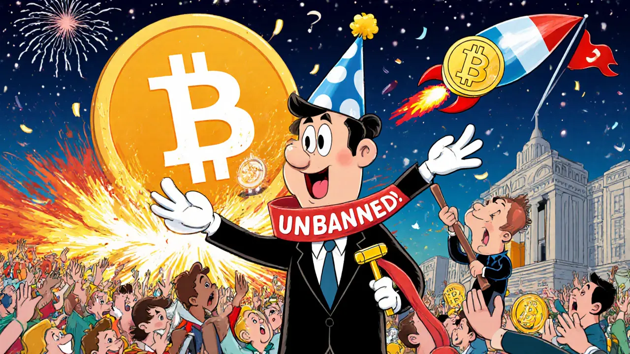 Celebration as crypto ban is lifted with digital coins exploding in the sky