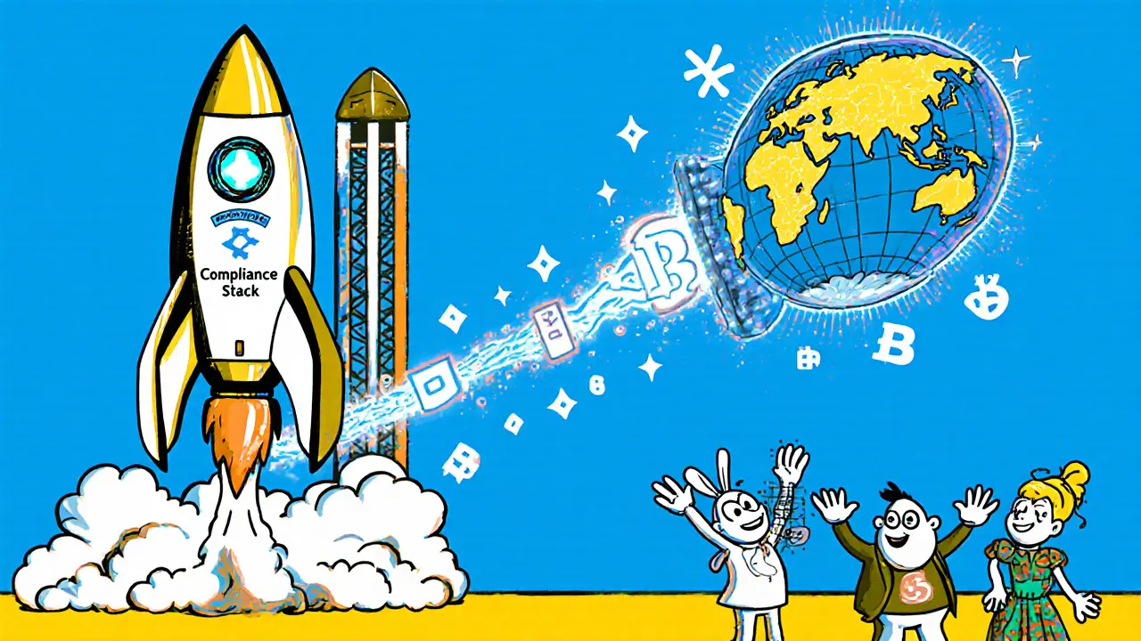 Rocket labeled Compliance Stack launches with AI bots and zero‑knowledge shields.