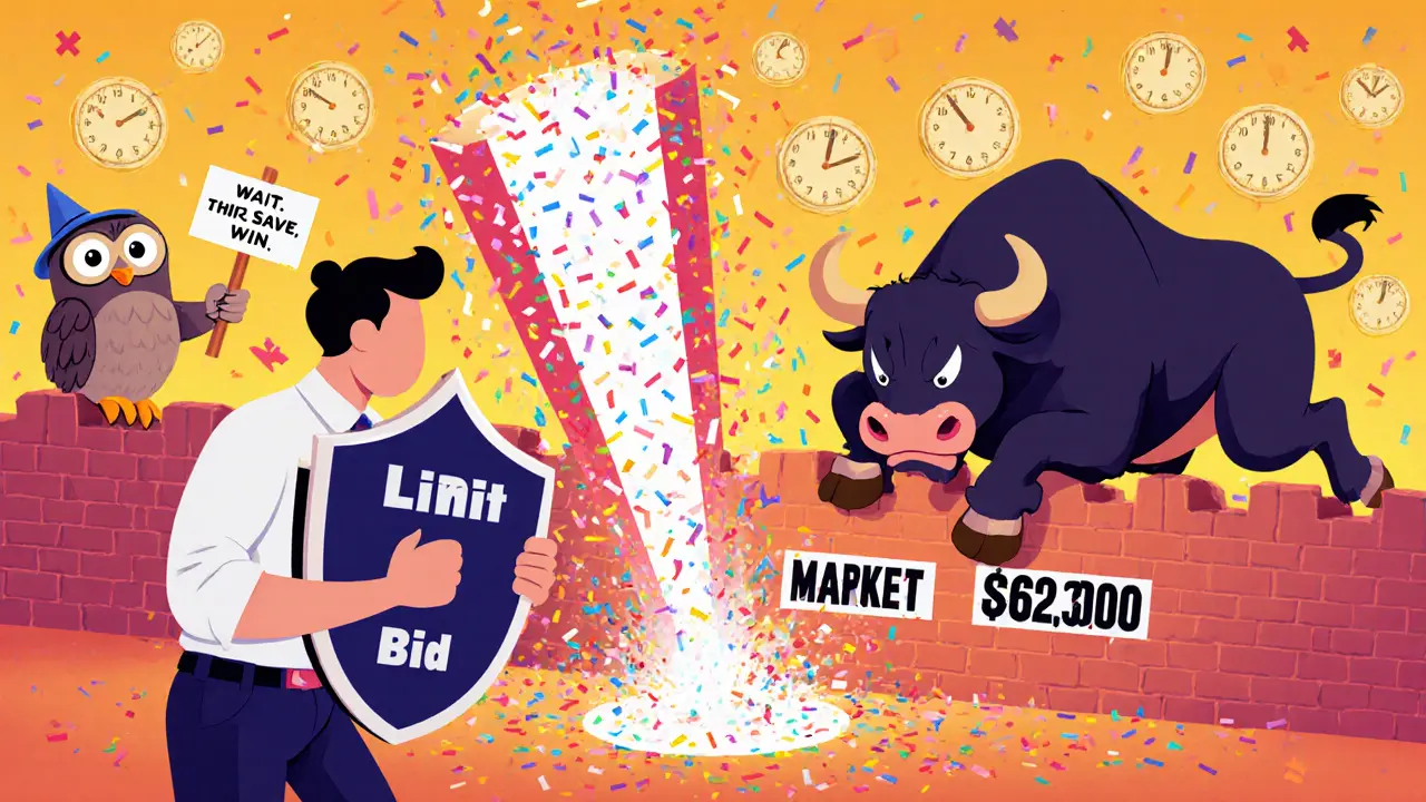 A trader uses a limit order shield to avoid a charging market order bull and its exploding spread.