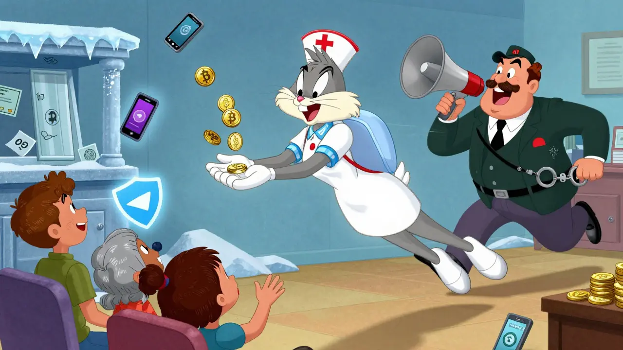 A nurse delivers crypto to her family via Nagad while a bank official chases her, surrounded by frozen accounts and seized devices.