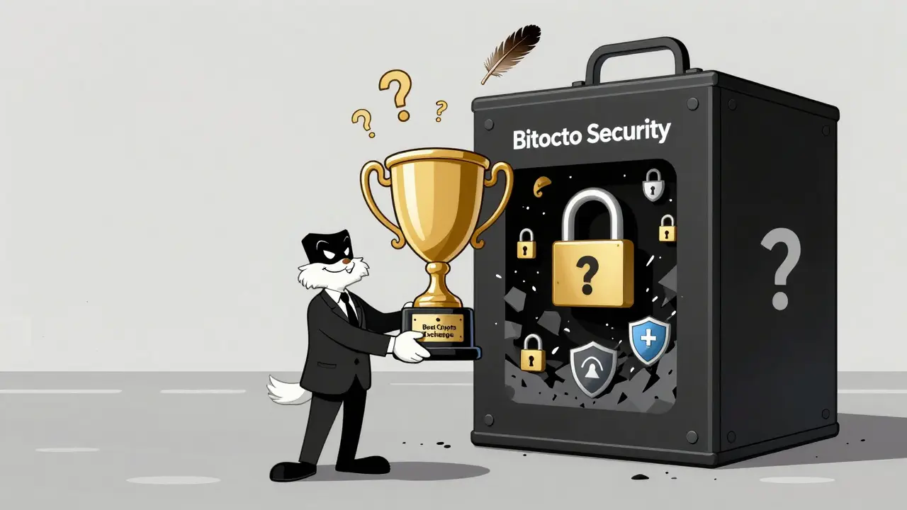 An empty suit receives a trophy while a black box labeled &#039;Security&#039; hides all safety features inside.