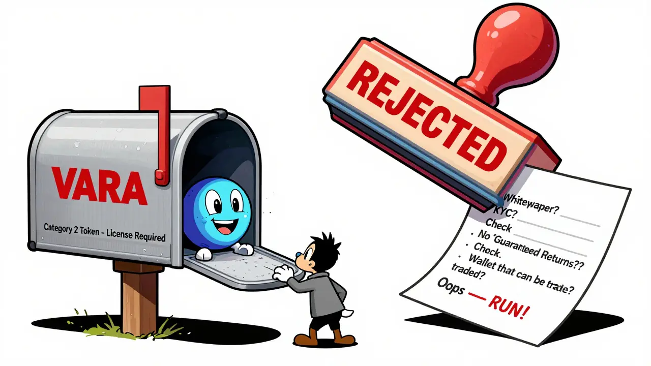 An NFT artist trying to submit a token to VARA, with a giant &#039;REJECTED&#039; stamp looming over them.