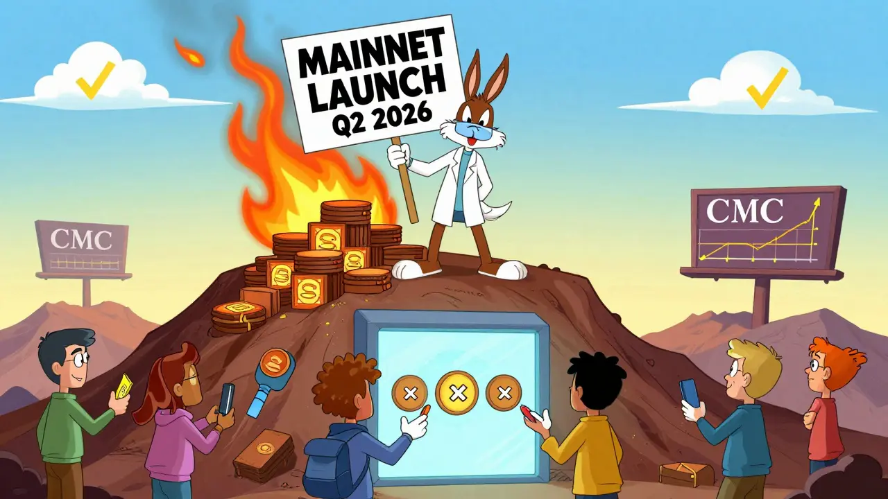 Anonverse team celebrates mainnet launch while scam scams burn below, safe users connect above.