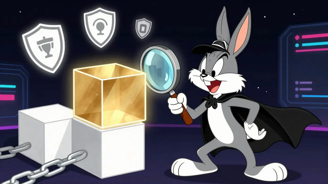 Animated security shield protecting private blockchain information