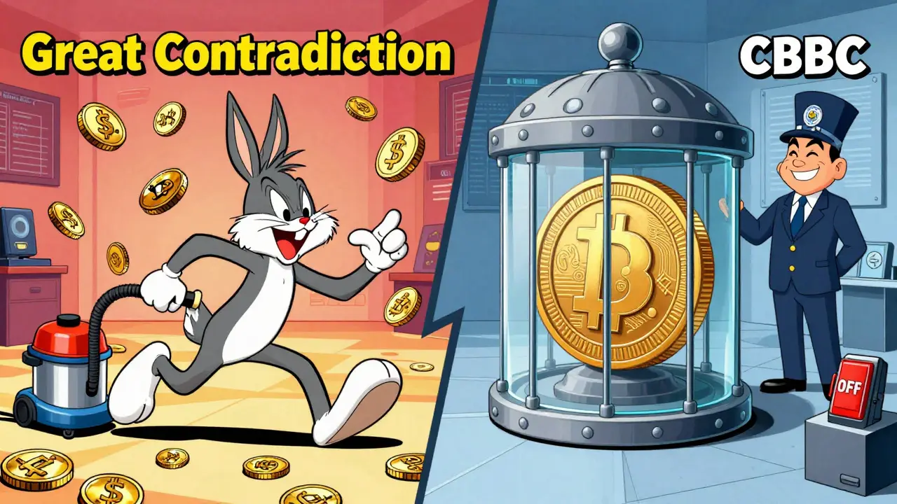 Comparison of chaotic private crypto versus a controlled government digital currency.