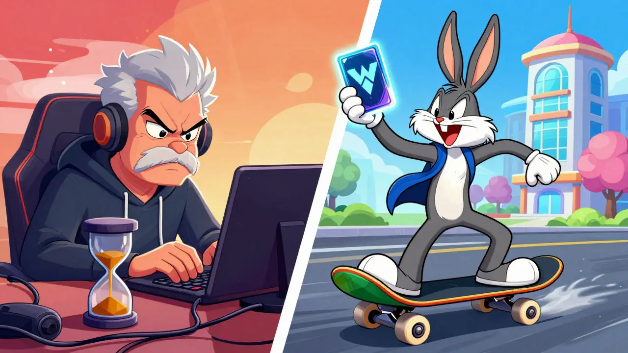 Funny comparison of old vs new gaming tech in cartoon style