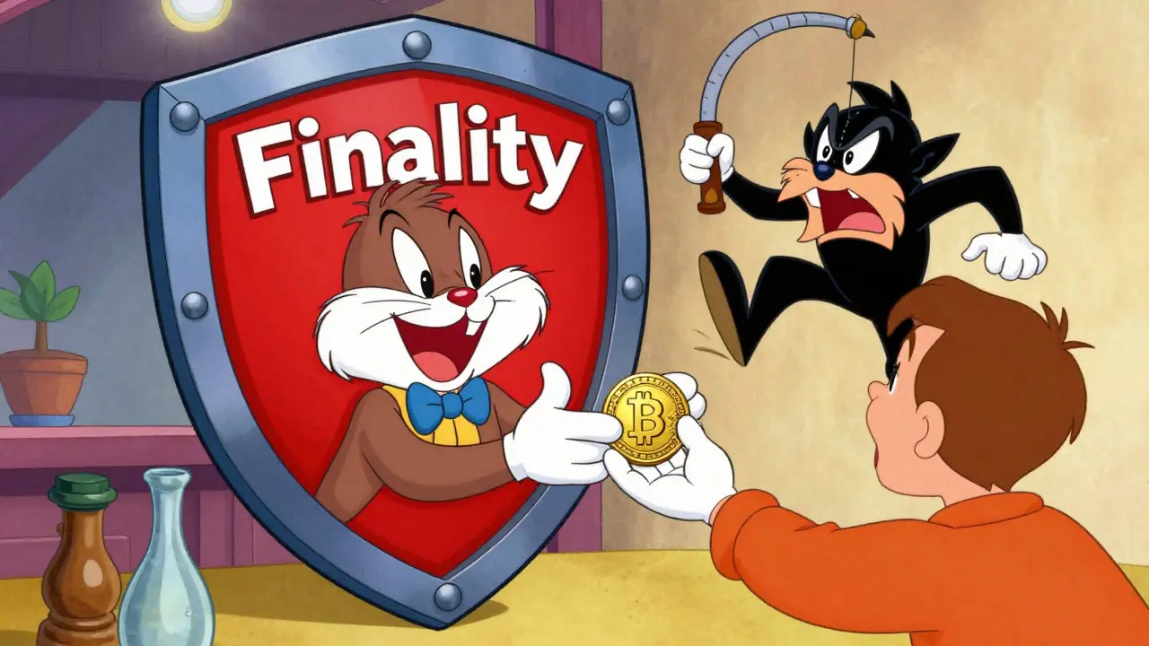 Merchant protected by finality shield from sneaky thief