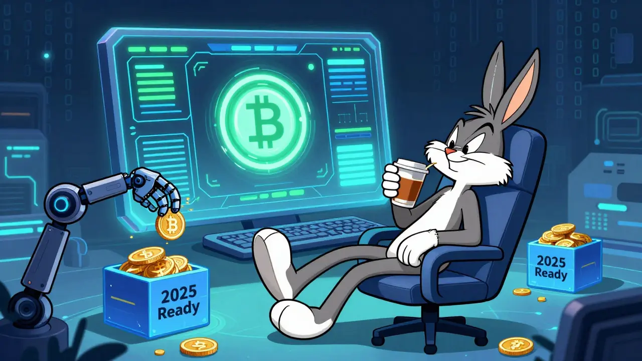 Relaxed cartoon character using automated crypto tax software
