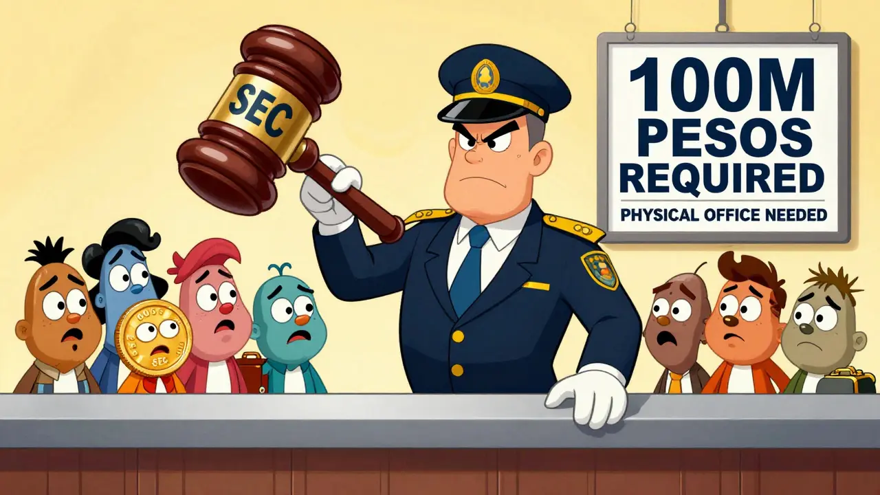Stern SEC regulator blocking international exchange characters with strict capital rules.