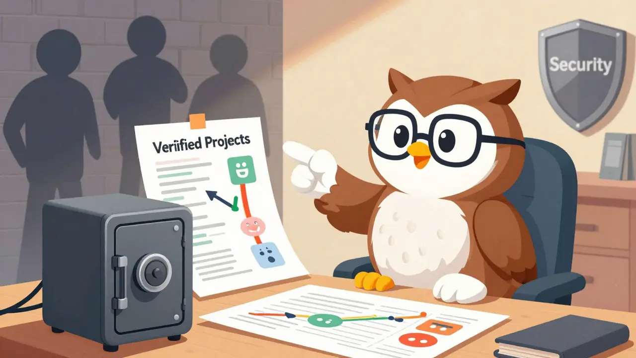 Wise owl promoting secure crypto practices with a hardware wallet.