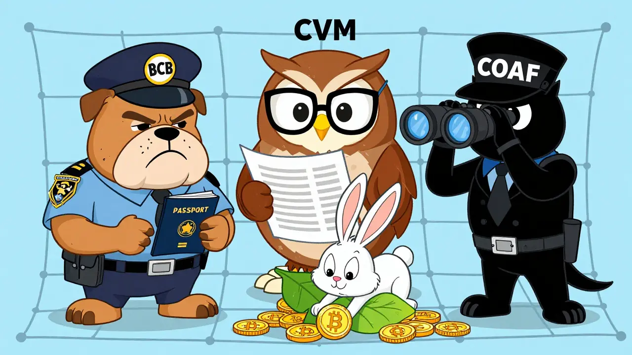 Animated regulators BCB, CVM, COAF overseeing crypto users