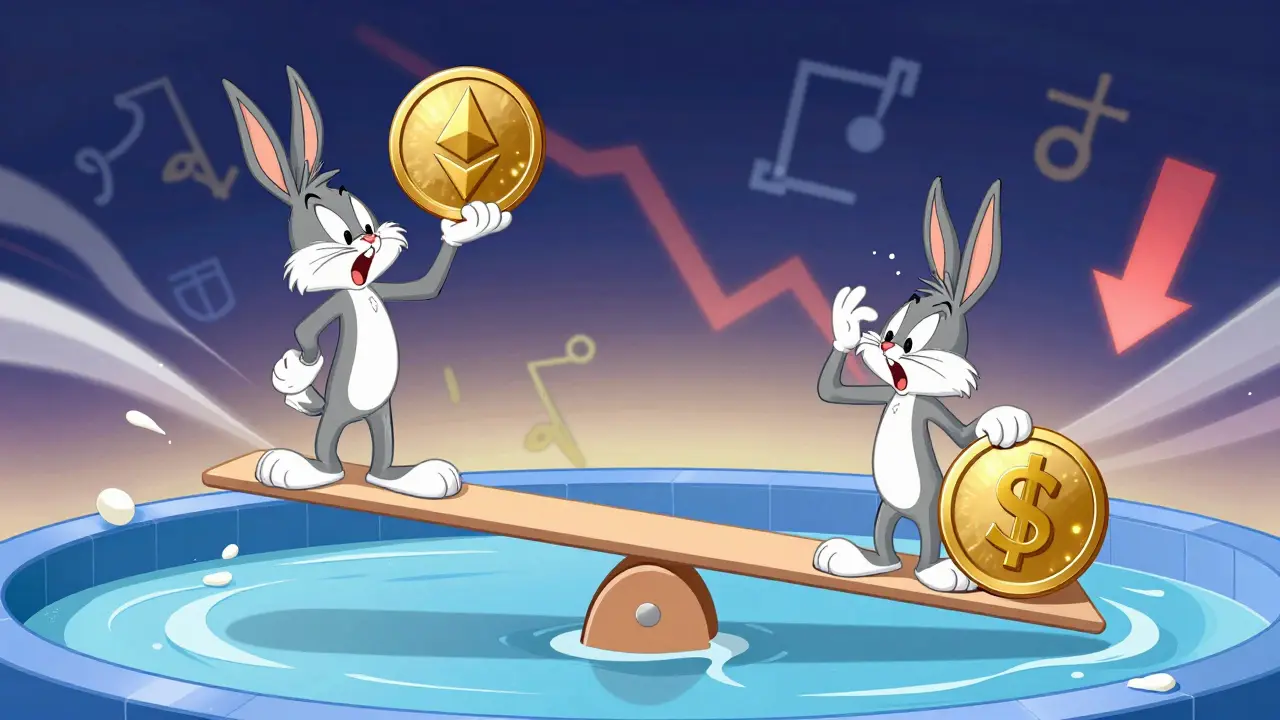 Cartoon characters losing value due to volatile crypto prices