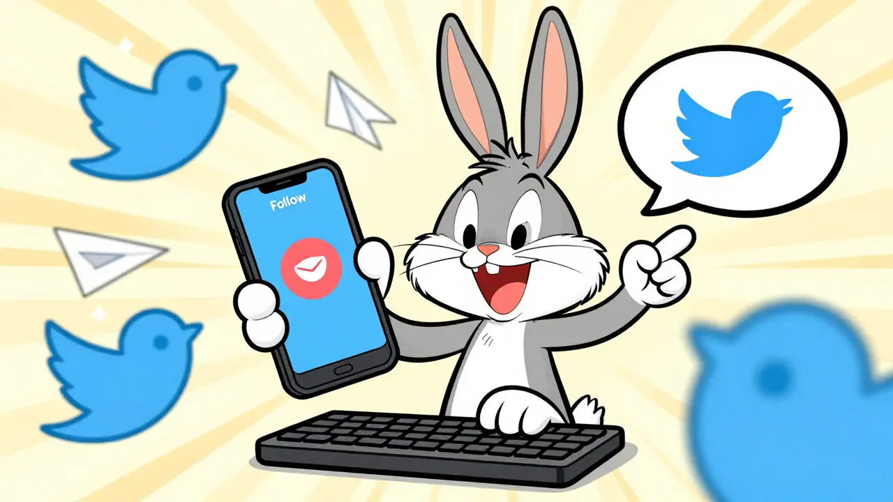 Cartoon mascot juggling social media tasks for crypto airdrop entry