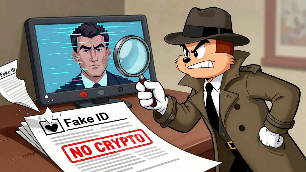 Detective exposing deepfake identity and banning crypto payments