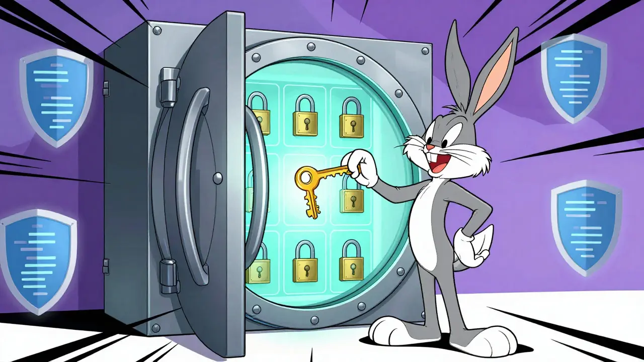 Looney Tunes character granting specific key access to a secure digital vault