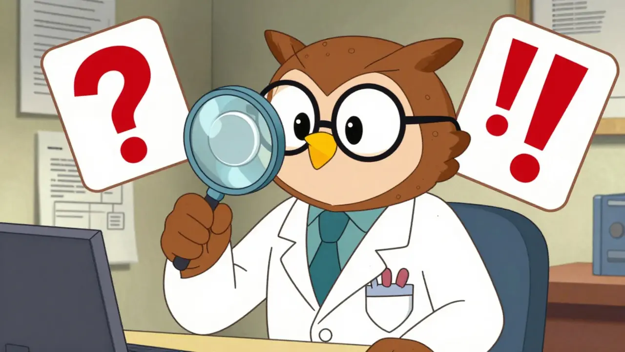 Wise owl inspecting a plain token with magnifying glass, highlighting lack of utility.