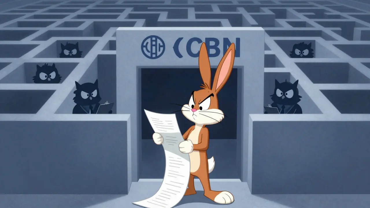 Cartoon rabbit overwhelmed by bureaucratic maze of crypto regulations