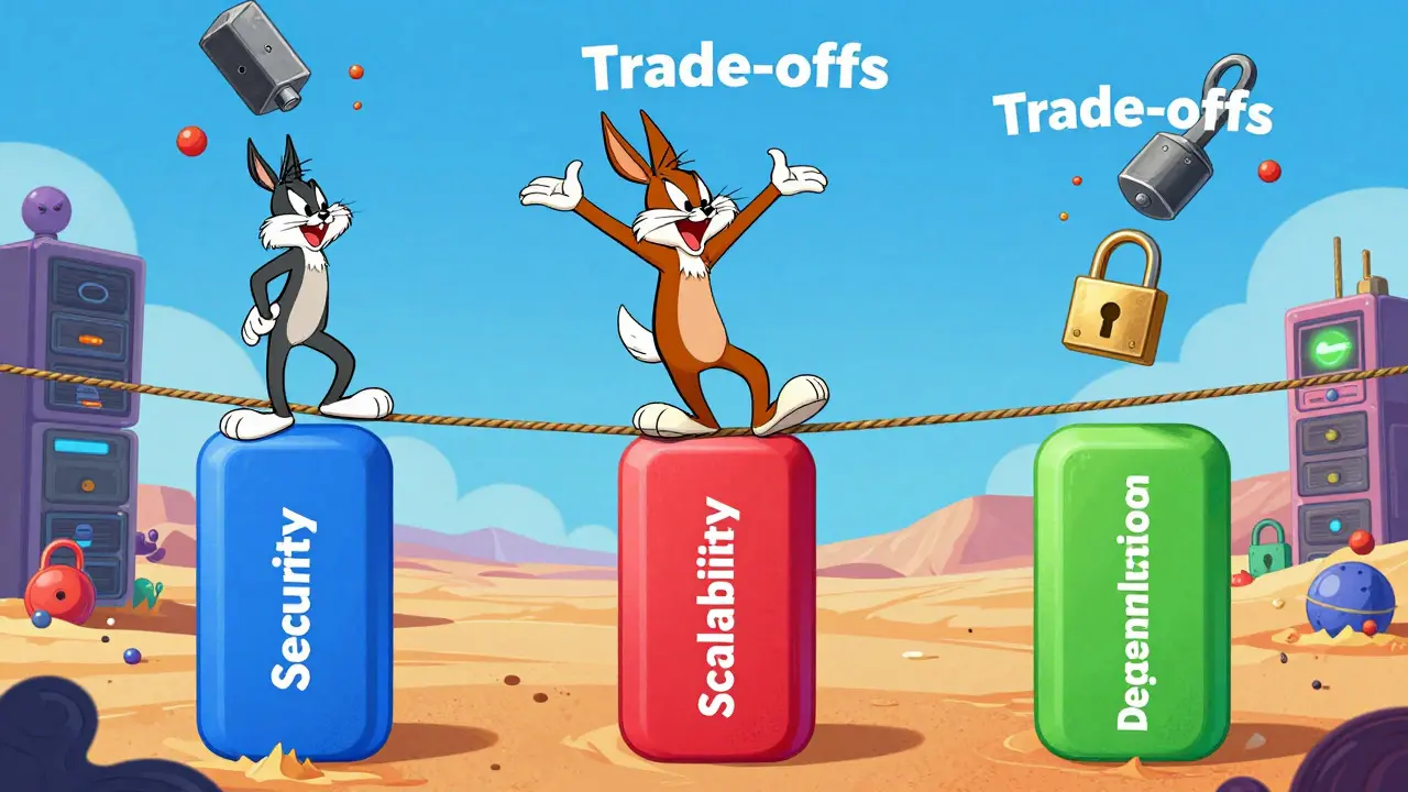 Character balancing security, scalability, and decentralization pillars
