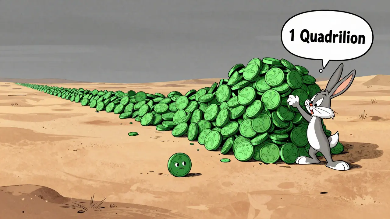 Sad tiny token next to massive pile of quadrillion tokens crushing a rabbit.