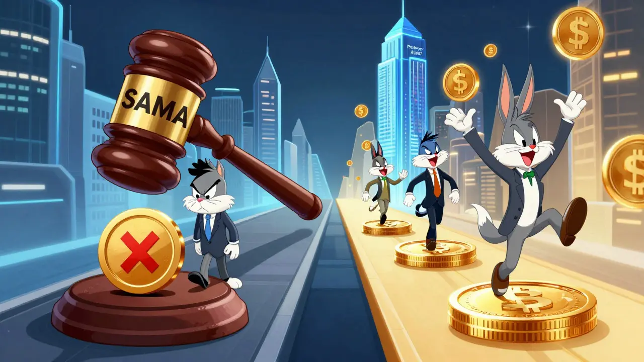 Split path showing banned retail crypto vs approved institutional blockchain