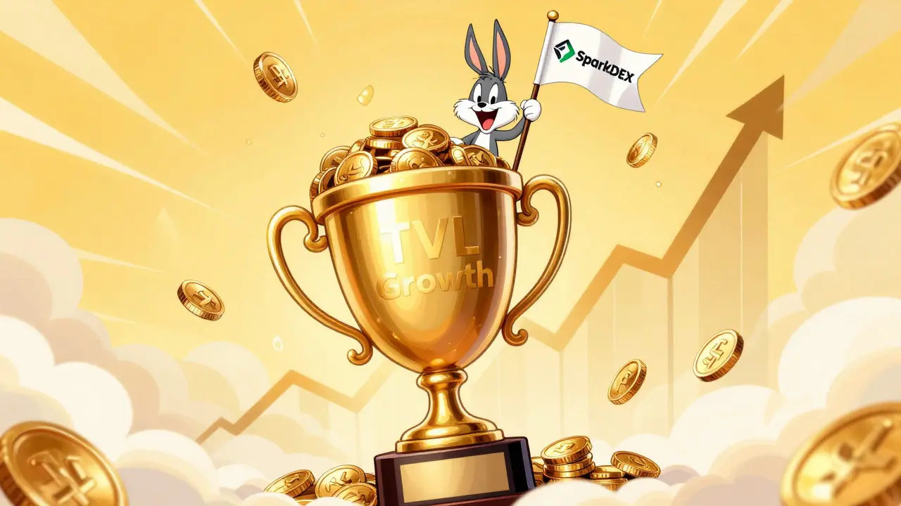 Triumphant dog celebrating massive TVL growth and market dominance