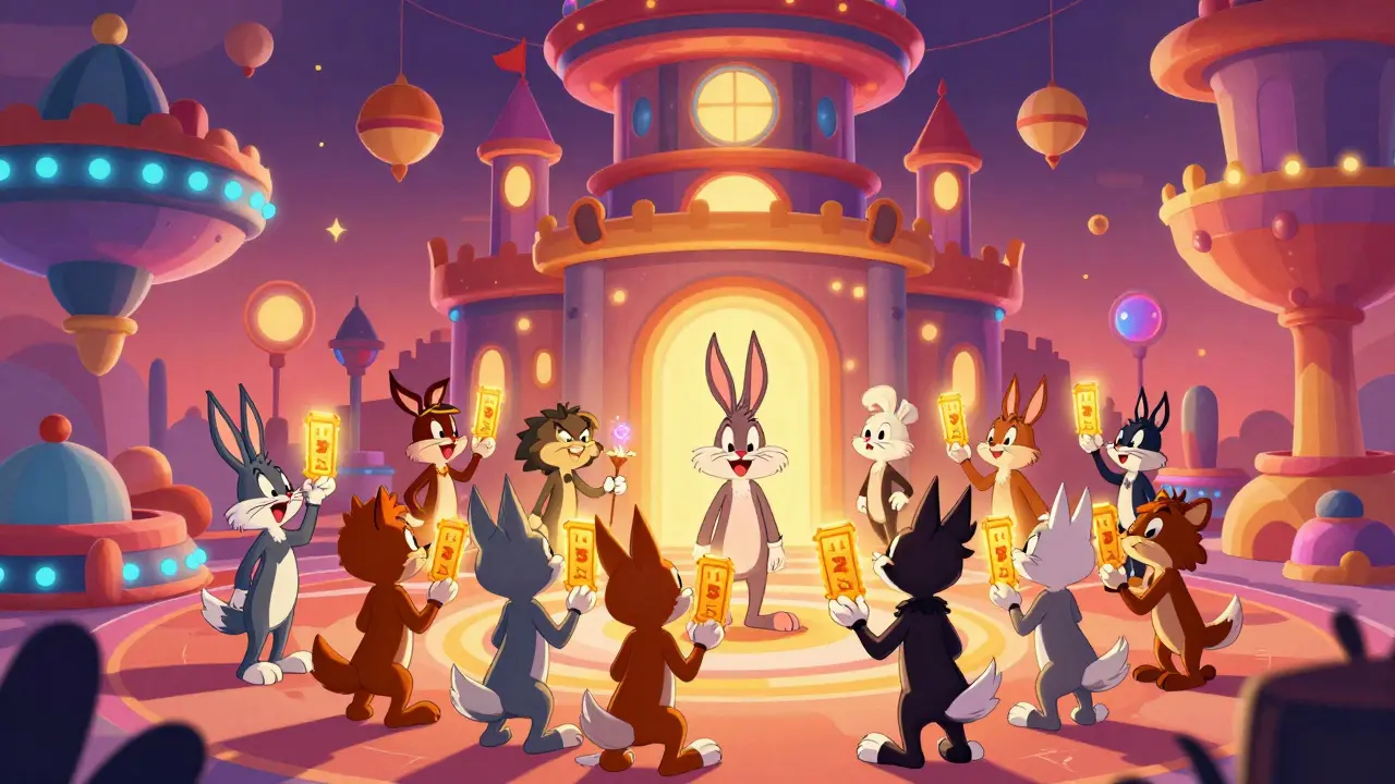 Whimsical metaverse club with holders enjoying exclusive perks