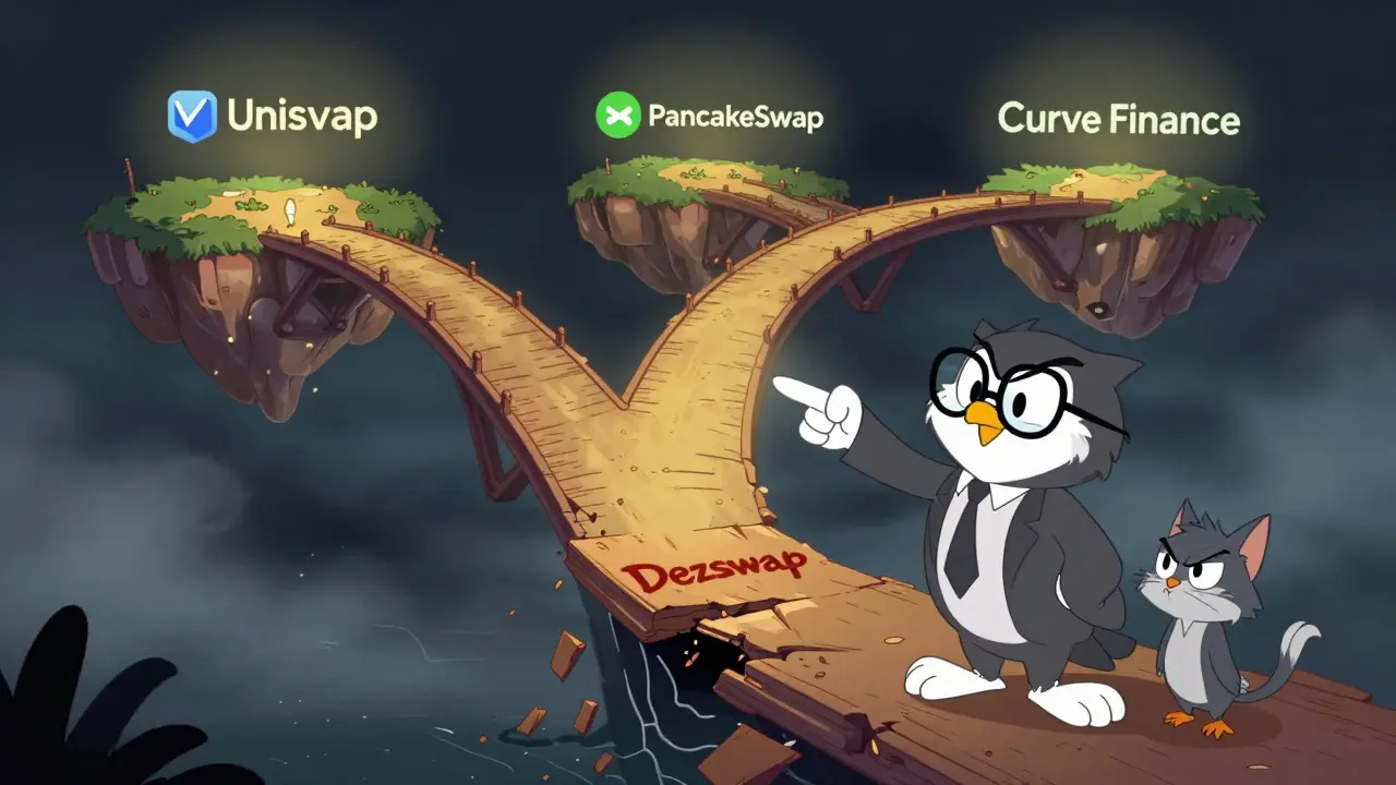 Wise owl pointing to safe bridges away from a crumbling plank