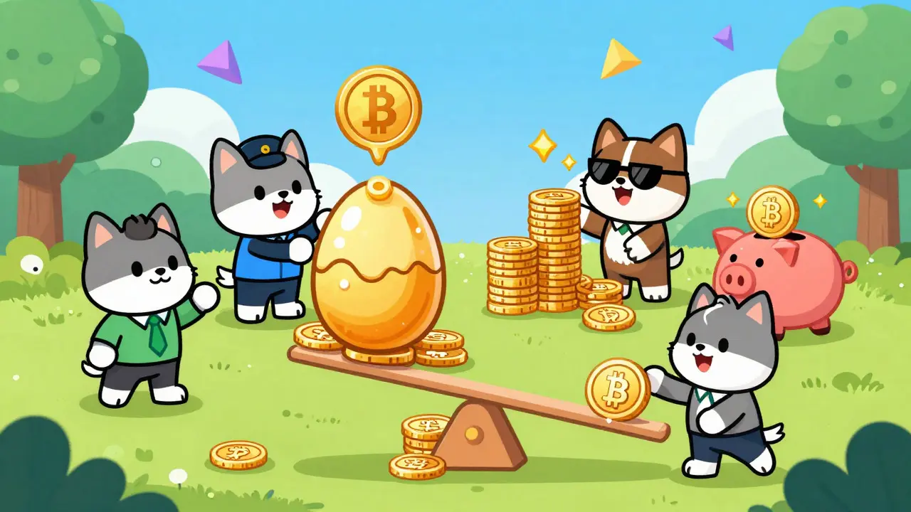 Cartoon animals engage in staking, lending, and balancing assets in a whimsical DeFi park