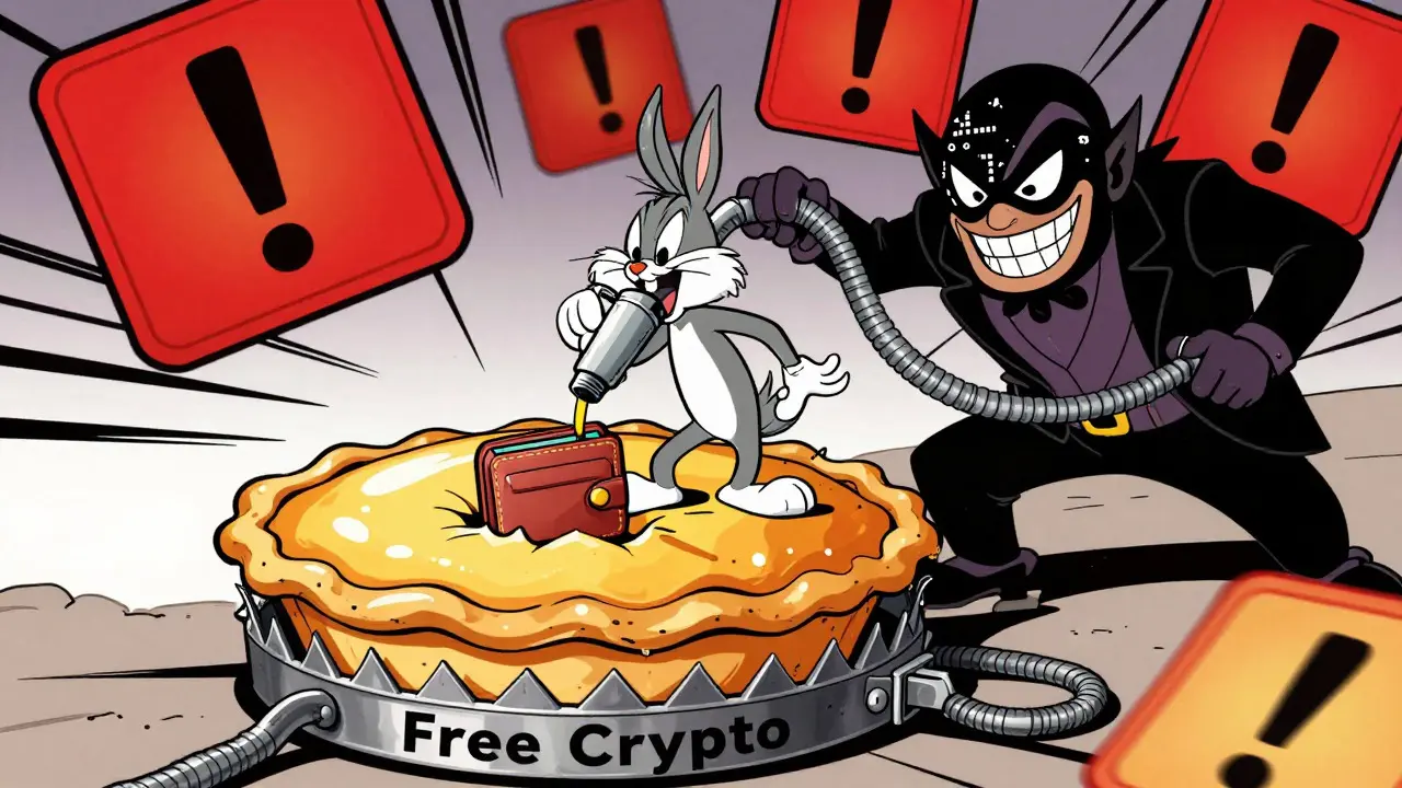 Cartoon character falling into a crypto honeypot trap