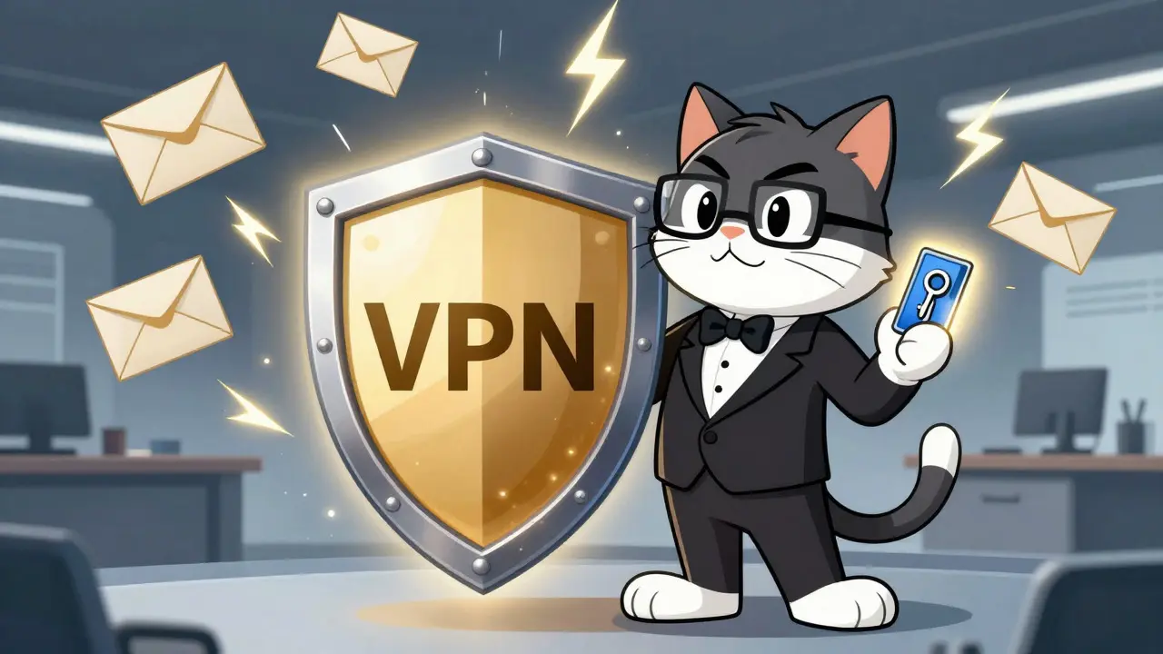 Confident cat protected by a glowing shield against digital threats