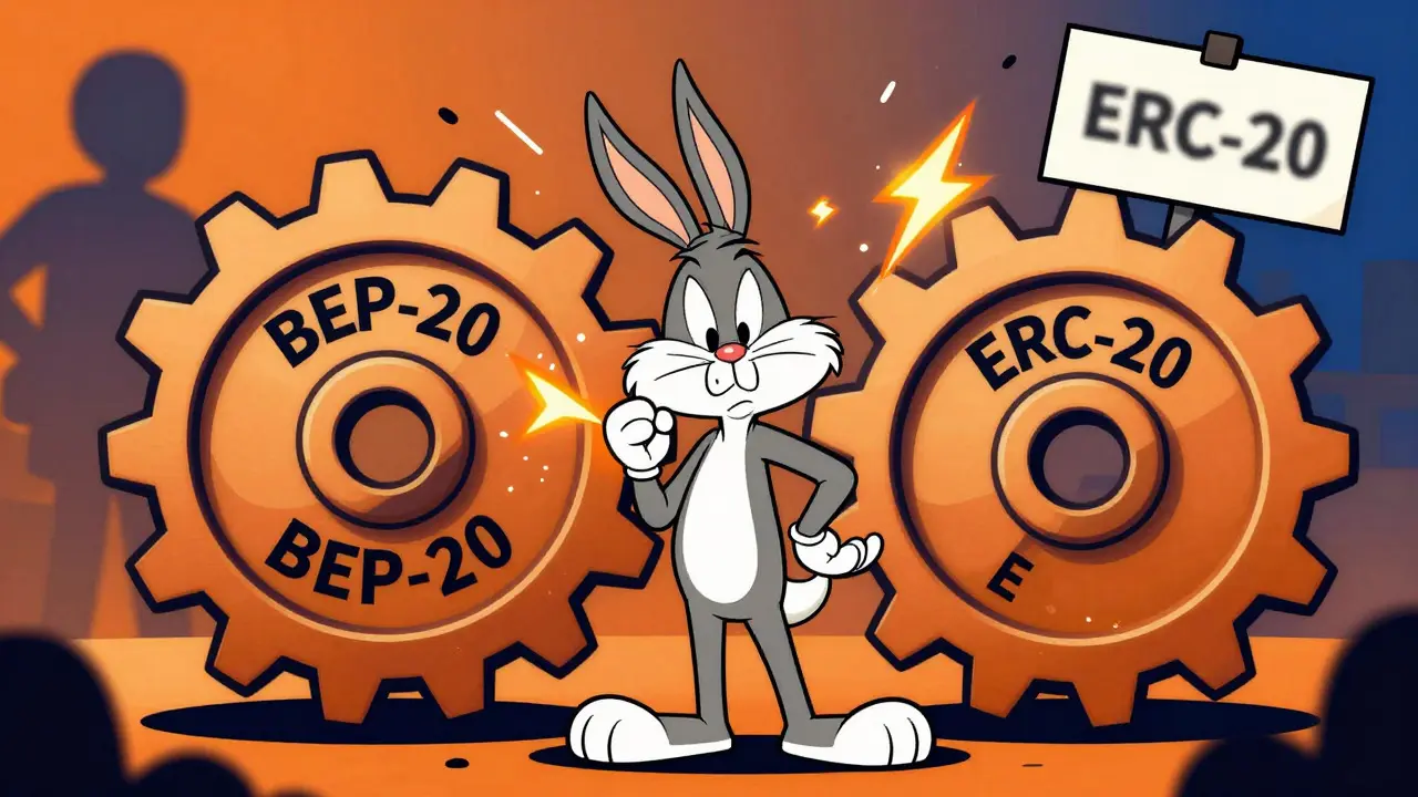 Confused character caught between BEP-20 and ERC-20 gears