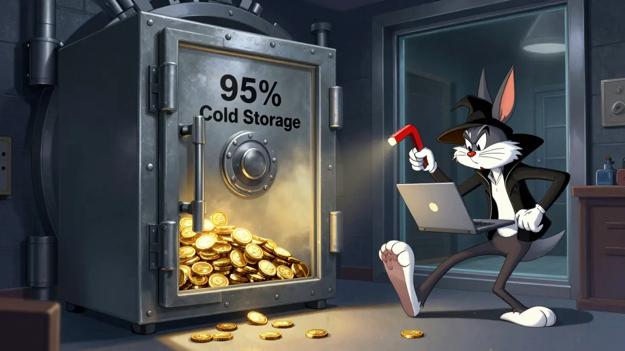 Illustration of cold storage vault protecting crypto assets from hackers