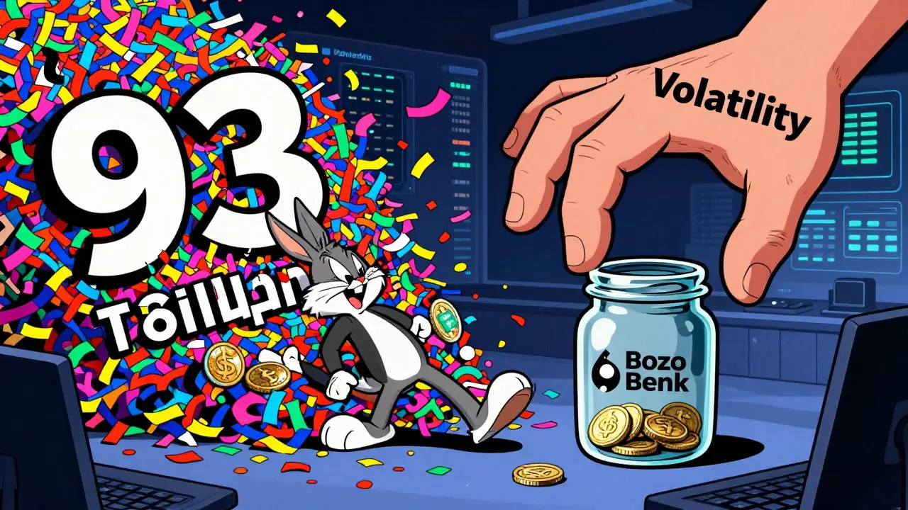 Looney Tunes style depiction of high volatility and risk in crypto