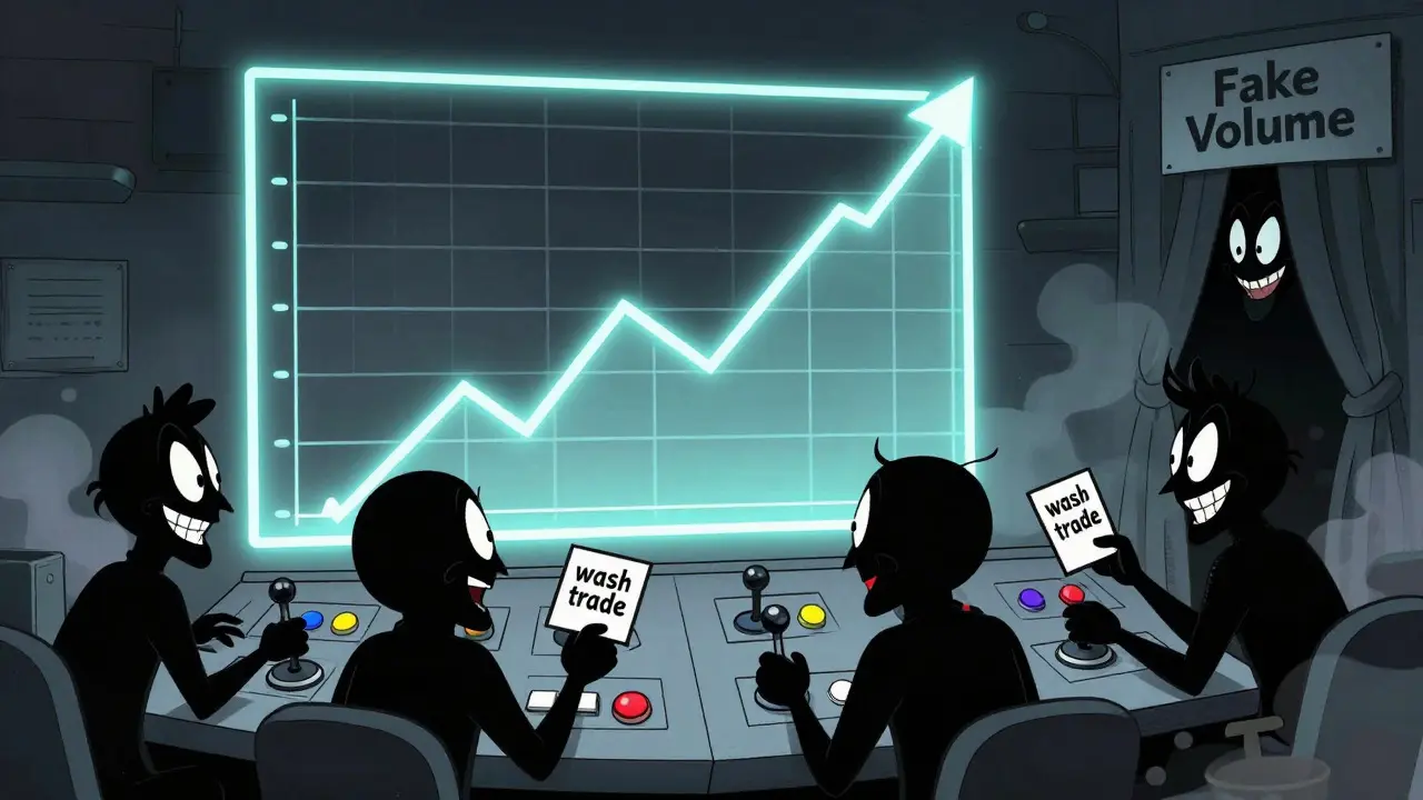 Mischievous characters manipulating a fake stock chart with levers in a Looney Tunes style