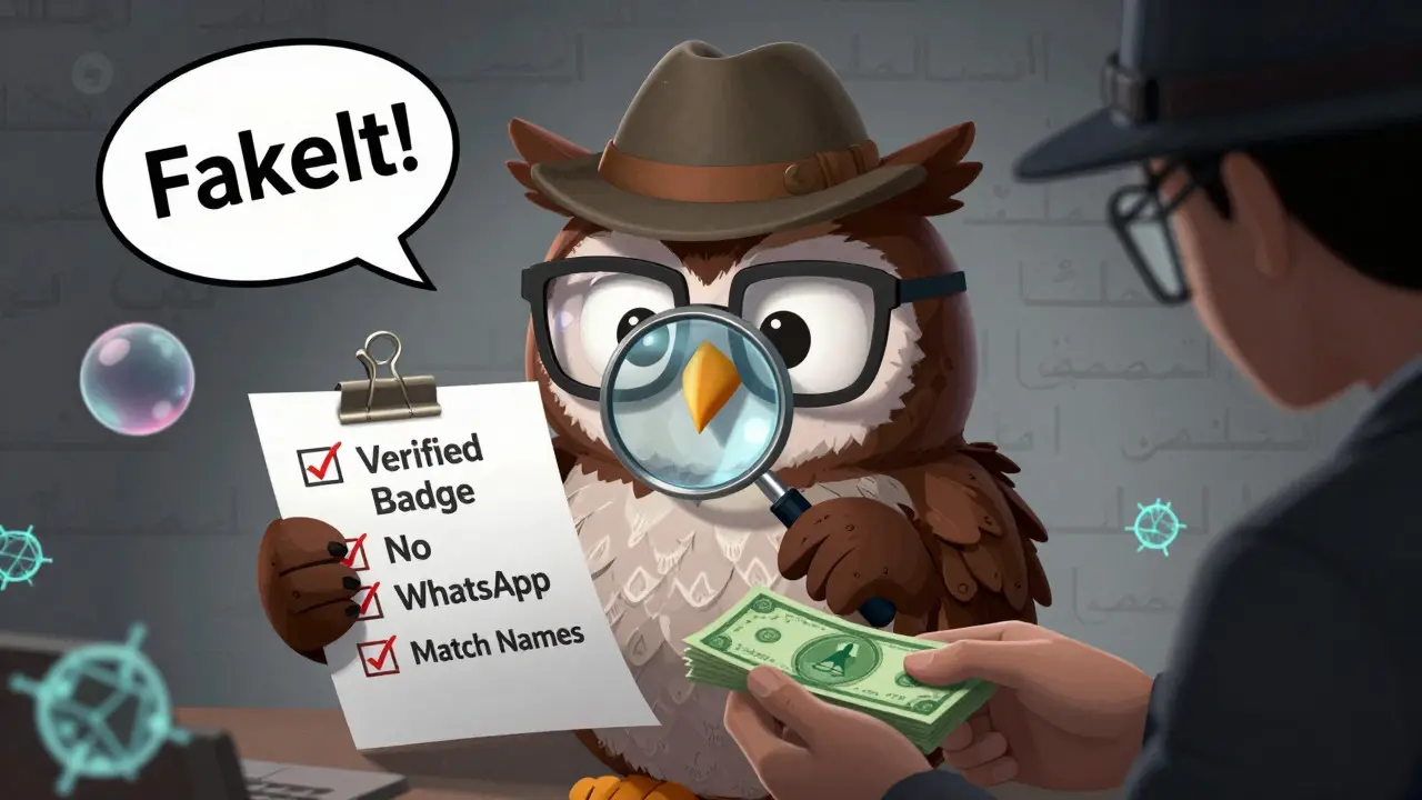 Owl detective checking safety steps to avoid P2P crypto scams