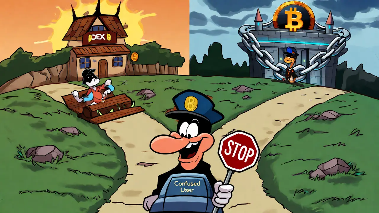 Cartoon traffic cop directing users away from confusing BABY token paths.