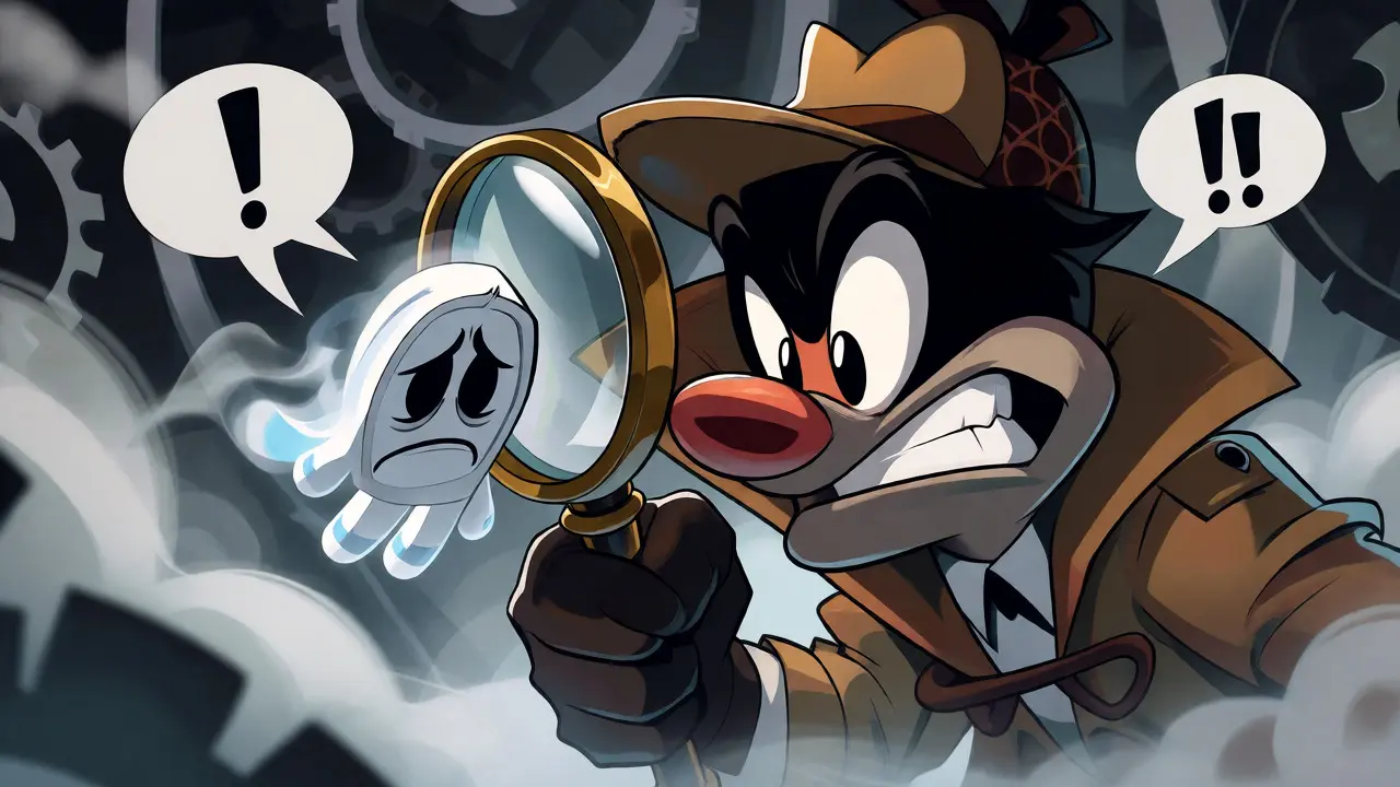 Detective inspecting a fading ghost token representing low volume